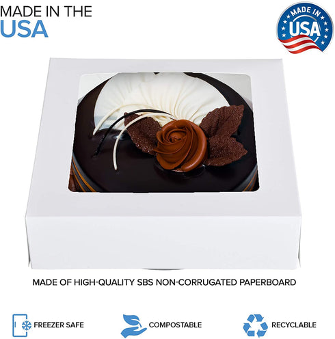 9 x 9 x 2.5 Inch White Pie Box with Viewing Window (15 Count)-Medium Bakery Box - Auto Pop Cake Box Design - Pie Box with Viewing Window for Strawberries, Smash Hearts, Pastry,Treats-Stock Your Home