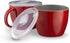 Kook Ceramic Soup Mugs, with Handle and Vented Plastic Lid, Microwave Safe, Travel Cups, for Coffee, Cereal, Noodles and Tea, 25 oz, Set of 2,Cherry/Grey