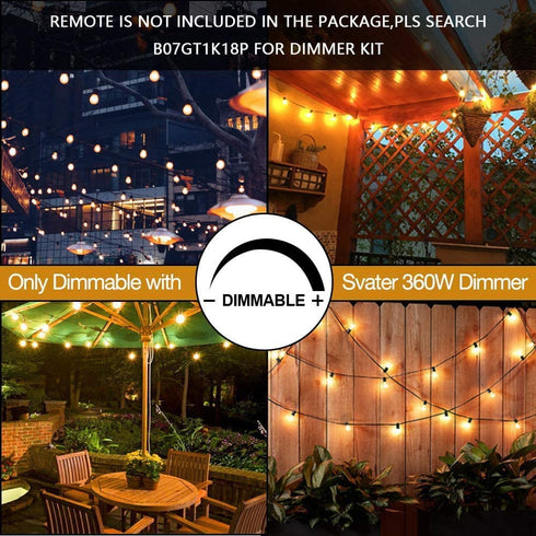 Svater Outdoor String Lights 36FT,2Pack of 18FT with 10 Hanging Socket,10pcs G40 LED Glass Bulbs,Dimmable 1W 2700K Warm White,IP45 Waterproof Indoor/Outdoor Patio Lights