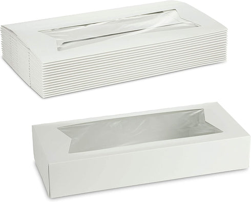 Beautiful White Paperboard Auto-Popup Bakery Box 12.5" Length x 5.5" Width x 2.25" Height Clear Window for Product Visibility by MT Products (Pack of 15)