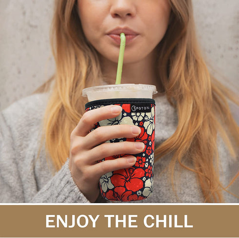 Spoton Iced Coffee Sleeve €œ 3 Pack with Pouch Reusable Ice Java Sock for Cold Drink Cups Neoprene Insulated Cup Sleeves Compatible Starbucks, McDonalds and Dunkin Donuts (Color Paws), SLVB3SML