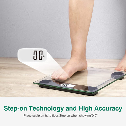 BEAUTURAL Digital Body Weight Bathroom Scale with Step-On Technology, Precision Weighing Scale,Large Backlight Display, Highly Accurate, Glass, 400 lbs, Batteries and Tape Measure Included