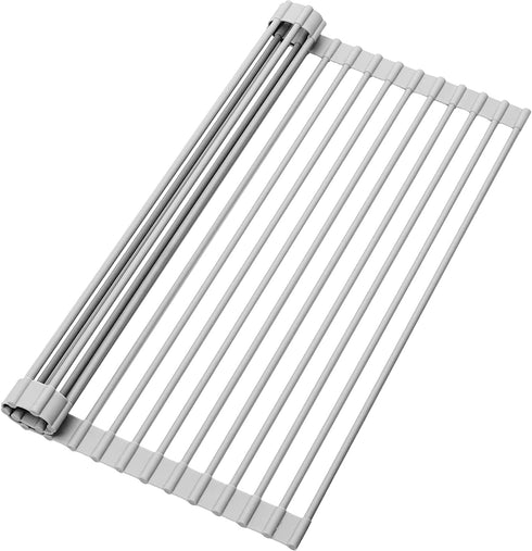 Roll Up Dish Drying Rack (17.3''X13''), Silicone Wrapped Steel Rods, Anti-Slip, Anti-Rust, Strong, Heat Resistant, Over The Sink Multipurpose Dish Drying Racks