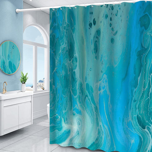 Blue Green Abstract Marble Shower Curtain Light-Color Modern Luxury Art Bath Curtain Waterproof Polyester Fabric Bathroom Decor Shower Curtains 72x72 Inches