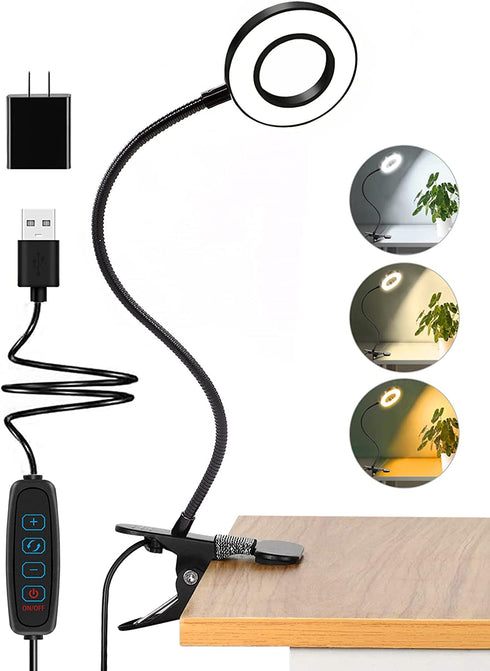 Desk Lamp Clip on Light, Desk Light 48 LED Lamp with 3 Lighting Modes, Dimmable 10 Brightness Levels, 360° Adjustable Gooseneck, Eye-Caring Small Lamp for Bed Headboard Reading Makeup Eyebrow (Black)