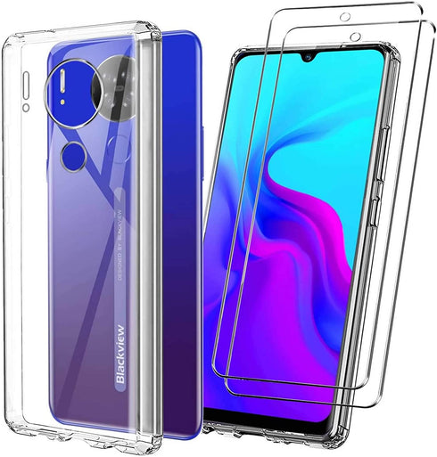 for?Blackview A80/Blackview A80S Case? with Tempered Glass Screen Protector Crystal Soft Clear Shockproof TPU Bumper Transparent Silicone Protective Phone case Cover for Blackview A80 6.2 inch