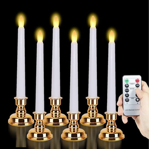Lotus Hills Flameless Window Candles with Remote and Timer, 6 Packs Battery Operated Window Candles with Gold Candle Holders, Flickering Led Window Candles for Newyears Party Wedding Decorations