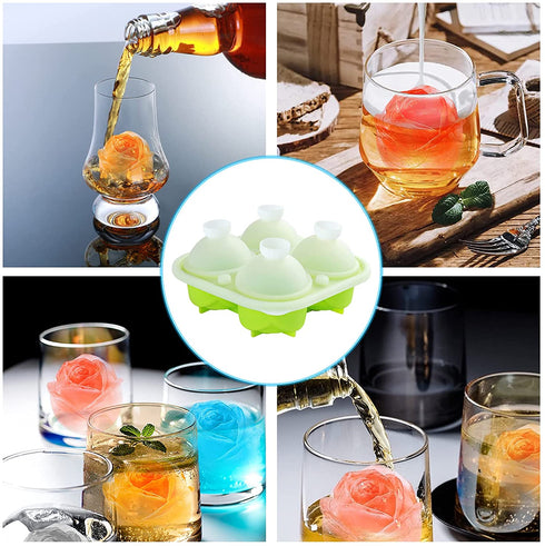 Silicone Rose Ice Cube Tray,Easy Release Large Novelty Ice Ball Maker Mold with Lid,Rose Shaped Sphere Ice Mold for Whiskey,Cocktails,Homemade Juice,Chilled Drink