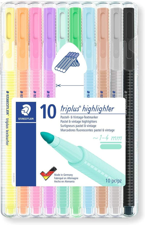 STAEDTLER 362 CSB10 Triplus Textsurfer Highlighter, 1-4mm Line Width - Assorted Pastel Colours (Pack of 10)