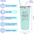 Best Mom Ever Gift - Stainless Steel Insulated Tumbler with Slide Close Lid and Straw- Engraved Travel Coffee Mug - Mom Gifts, Mom Birthday Gifts from Daughter, Son - Mother's Day Gifts for Mom, New Mom, Mint, 22oz