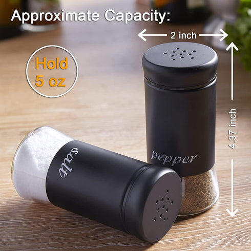 Salt and Pepper Shakers Set, Stainless Steel Black Salt and Pepper Shakers with Clear Glass Bottom, 5 oz Farmhouse Salt and Pepper Set for Cooking Table, RV, BBQ, Easy to Clean & Refill