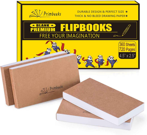 PRIMBEEKS Premium Blank Flip Book Paper, 4 pack(90 sheets, 180 pages per pack) No Bleed Flip Books Kit, 4.5" x 2.5" Animation Paper for Animation, Sketching, Cartoon Creation