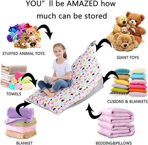 Stuffed Animal Bean Bag Chair Kids Toy Storage Organizer Stuffie Seat, Foldable Floor Chair Sofa Toy Storage Bean Bag Chair Seat for Kids, Teens and Adults Extra Large Super Soft Velvet?Only Cover Bag