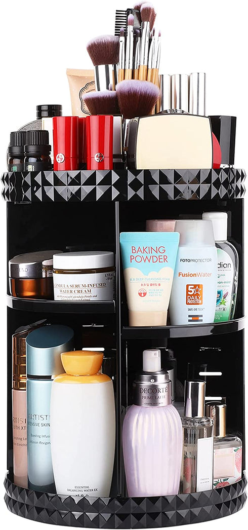 Kootek Rotating Makeup Organizer 360 Spinning Cosmetic Display Cases Adjustable Bathroom Makeup Holder Large Capacity Storage Shelf Rack with 4 Layers Tray for Bedroom Vanity Dresser Room, Black