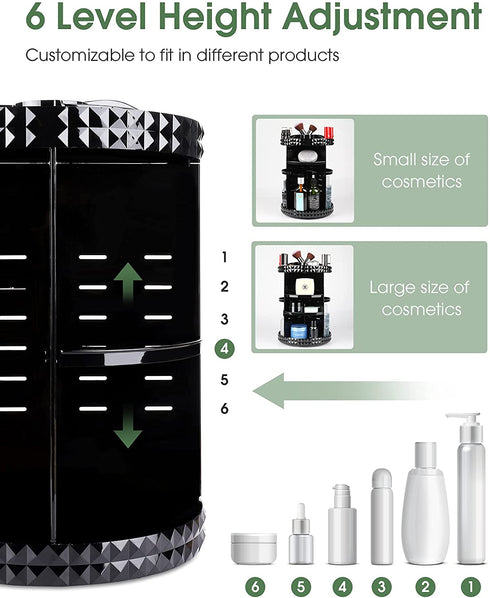 Kootek Rotating Makeup Organizer 360 Spinning Cosmetic Display Cases Adjustable Bathroom Makeup Holder Large Capacity Storage Shelf Rack with 4 Layers Tray for Bedroom Vanity Dresser Room, Black