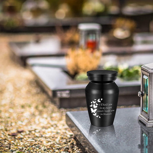 abooxiu 3 Inches Small Keepsake Urns for Ashes Mini Butterfly Aluminum Urn for Human Ashes Cremation Funeral Ash Holder-I'll Hold You in My Heart Until I Hold You in Heaven