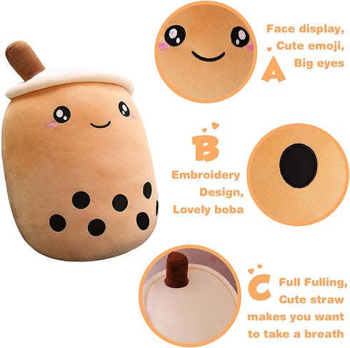 DITUCU Cute Boba Tea Plush Stuffed Toy Brown Pearl Milk Tea Bubble Plush Pillow Home Soft Hug Pillow Milk Tea Gift for Kids (Brown, 13.7 inches)