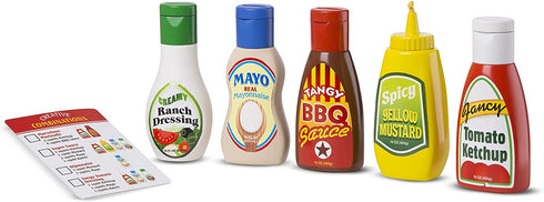 Melissa & Doug 5-Piece Favorite Condiments Play Food Set - Play Ketchup and Mustard Bottles, Pretend Play Food Set For Kids Ages 3+