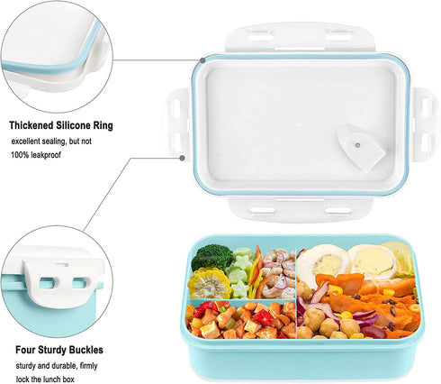 Bento Box with Lunch Bag, NatraProw 3 Compartments Adult Bento Box with Utensils, 1600ML Large Bento Boxes, BPA Free Ideal Portion Sizes Lunch Box Containers, Microwave Safe Bento Box - Blue Large