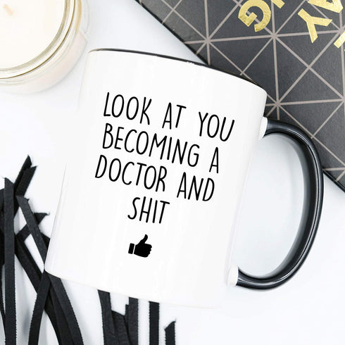 YouNique Designs Future Doctor Coffee Mug, 11 Ounces, White, Funny Medical Student Cup, Med School Mug, Medical School (Black Handle)