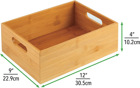 mDesign Bamboo Kitchen Cabinet & Fridge Drawer Organizer Tray with Handle - Storage Bin for Cutlery, Serving Spoons, Cooking Utensils, Gadgets - Natural Wood Finish
