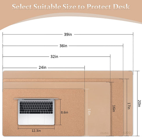 LOLLIDO Natural Cork & Leather Dual Sided Desk Pad, 36" x 17" Waterproof PU Leather Desk Writing Mat, Large Mouse Pad Desk Protector(Cork+Bronze)