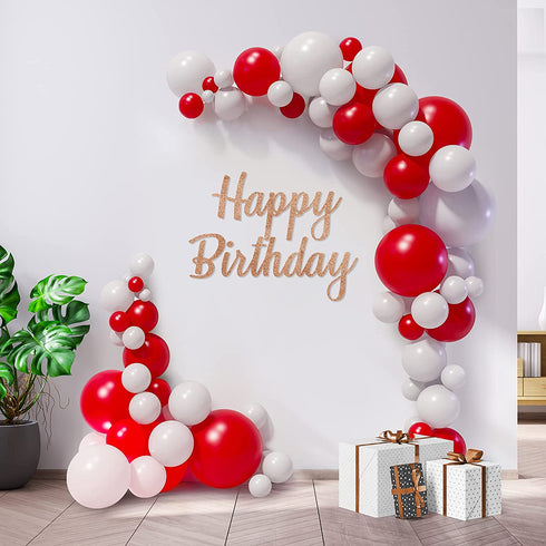 Red and White Balloon Garland Kit - (123 PCS) Valentines Decorations Red White Latex Balloon Arch Kit, 100 Glue Dots, Tying Tool-Christmas, Party Decor Birthday Decorations