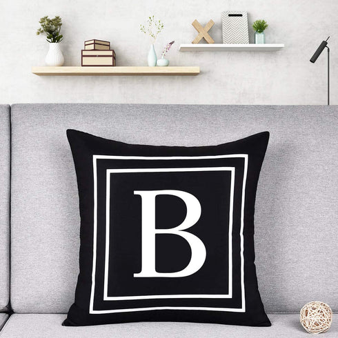 Yastouay Pillow Covers English Alphabet B Throw Pillow Cover Black Throw Pillow Case Modern Cushion Cover for Sofa Bedroom Chair Couch Car (Black, 18 x 18 Inch)