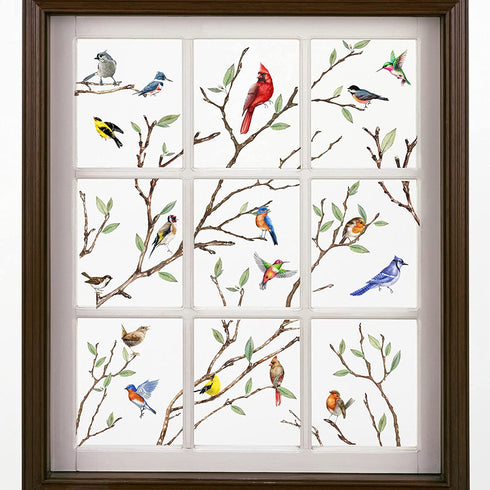 Yovkky Spring Summer Tree Branches Red Bird Window Cling 9 Sheet, Cardinal Wall Glass Sticker Robin Bluebird Decal Hummingbird Decor, Fall Autumn Home Kitchen Office Fridge Decorations Kids DIY Supply