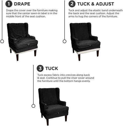 MAYTEX 1 Piece Black Pixel Ultra Soft Stretch Wing Back Arm Chair Furniture Cover Slipcover