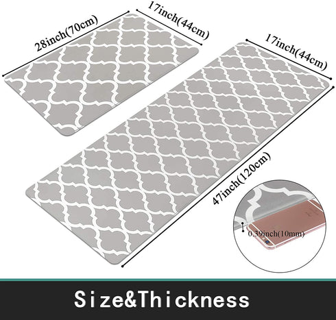 Homcomoda Kitchen Mat Sets 2 Piece Cushioned Anti Fatigue Kitchen Rugs and Mats Waterproof Heavy Duty PVC Comfort Foam Standing Mats for Kitchen Home Sink Laundry Office-17?x28?+17?x47?