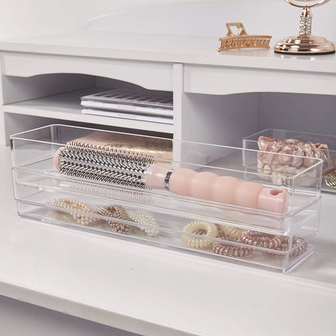 STORi Clear Plastic Drawer Organizers 12" x 3" x 2" l Set of 6