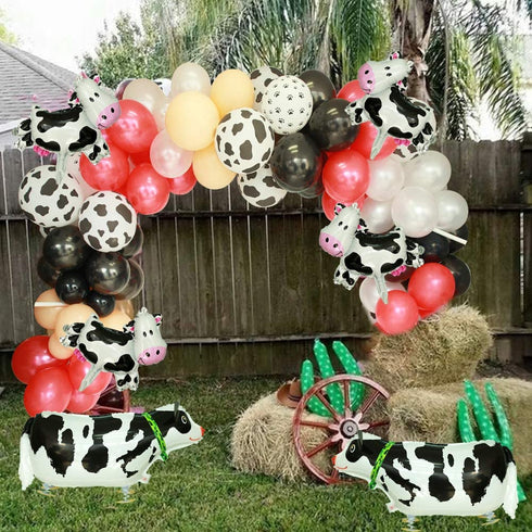 130 pcs Cow Party Balloon Garland, Farm Party Balloon Set of Cow Print Balloons,White Black Red Balloons, Animal Walking Balloons for Baby Shower Kid's Birthday Party