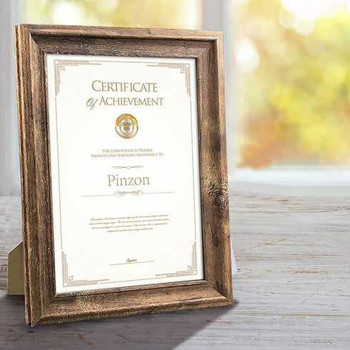Amazon Brand Pinzon A4 Picture Frames, Rustic Certificate Document Frame, Wall Hanging and Tabletop, A4 Photo Frames, Brown (Set of 2)