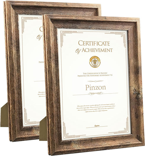 Amazon Brand Pinzon A4 Picture Frames, Rustic Certificate Document Frame, Wall Hanging and Tabletop, A4 Photo Frames, Brown (Set of 2)