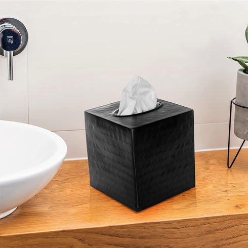 Monarch Abode Monarch Hand Hammered Metal Tissue Box Cover, Matte Black