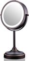 Ovente 7'' Lighted Tabletop Makeup Mirror, 1X & 7X Magnifier, Spinning Double Sided Round LED, Great for Vanity, Bath, & Bedroom, Battery Powered, Antique Bronze MCT70ABZ1X7X