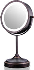 Ovente 7'' Lighted Tabletop Makeup Mirror, 1X & 7X Magnifier, Spinning Double Sided Round LED, Great for Vanity, Bath, & Bedroom, Battery Powered, Antique Bronze MCT70ABZ1X7X