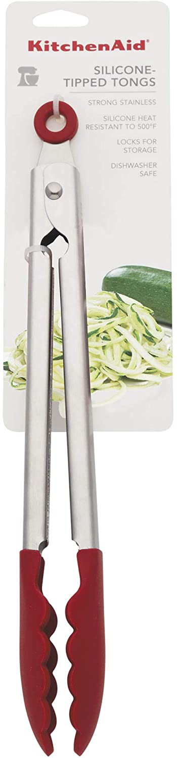 KitchenAid Silicone Stainless Steel Tongs, 10.26 Inch, Red