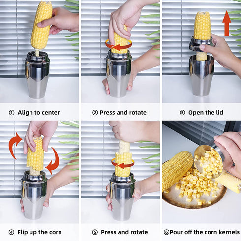Newness Corn Stripper Cutter, Cob Kernels Peeler with Cup, Quickly Remove Kernels from The Cob, No Splatters or Mess, 304 Stainless Steel Corn Thresher Stripper Tool with Serrated Sharp Blade