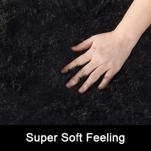 DETUM Soft Bedroom Area Rugs, Fluffy Fur Rug for Living Room Kids Room Nursery Room Mat, Shaggy Plush Carpet for Indoor Floor, Modern Home Decor, 4 x 6 Feet, Black
