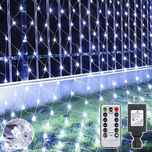 Ollny Net Lights Mesh Lights Outdoor 200 LED 9.8ft x 6.6ft Christmas Lights Waterproof Connectable 29V Plug in Fairy String Lights with 8 Modes for Xmas Tree Bush Garden Holiday Decorations Cool White