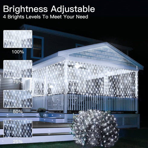 Ollny Net Lights Mesh Lights Outdoor 200 LED 9.8ft x 6.6ft Christmas Lights Waterproof Connectable 29V Plug in Fairy String Lights with 8 Modes for Xmas Tree Bush Garden Holiday Decorations Cool White