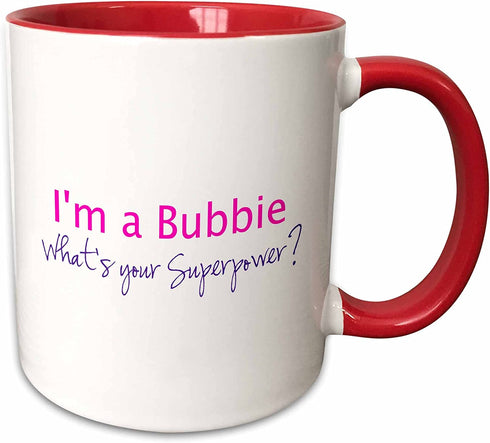 3dRose I'M A Bobbie-What's Your Superpower-Hot Funny Gift for Grandma Mug, 1 Count (Pack of 1), Red/Pink