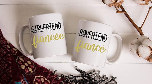 Boyfriend/Fiance - Girlfriend/Fiancee - 11oz White Ceramic Coffee Mug Couples Sets - Funny His & Her Gifts - Bridal Shower or Bachelorette Party Gift - Wedding or Engagement Ideas