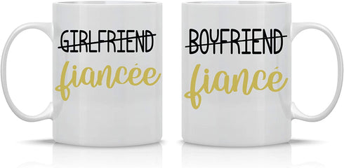 Boyfriend/Fiance - Girlfriend/Fiancee - 11oz White Ceramic Coffee Mug Couples Sets - Funny His & Her Gifts - Bridal Shower or Bachelorette Party Gift - Wedding or Engagement Ideas