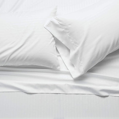 Amazon Basics Deluxe Microfiber Striped Sheet Set, Bright White, Queen