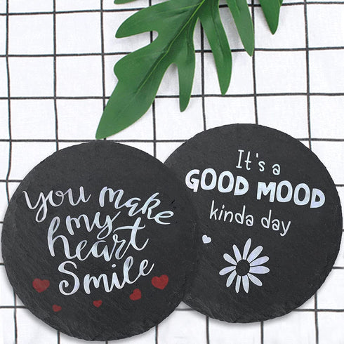 GOH DODD Drink Coasters with Holder, 8 Pieces Rustic Round Slate Stone Coasters 4 Inch Handmade Coasters for Bar and Home, Black