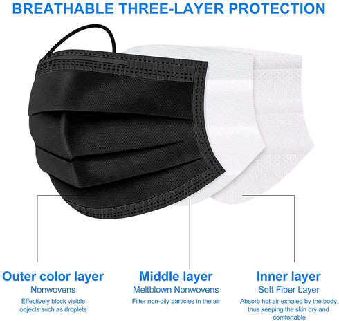 BLScode Disposable Kids Face Protective Masks, (50pcs/100pcs) 3-Layer Facial Cover Masks with Elastic Ear Loops