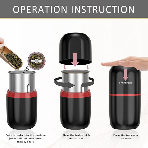 Watifisa Herb Grinder, Electric Dried Spice Mill Grinder with Stainless Steel Blades, Herb Mill Machine with Large Capacity - for Herbs, Fine Leaves, Peanuts, Pepper Beans, Almonds & Grains (Black)
